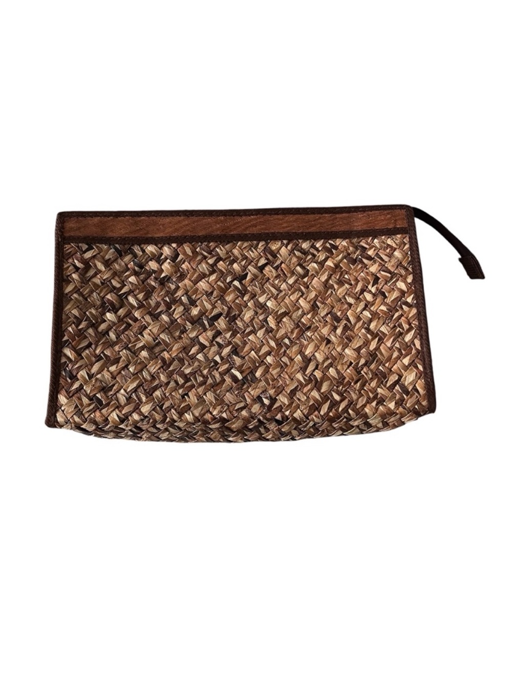 Tiki Straw Clutch Woven Zippered Pouch Handbag Purse Beach Summer Rattan Brown